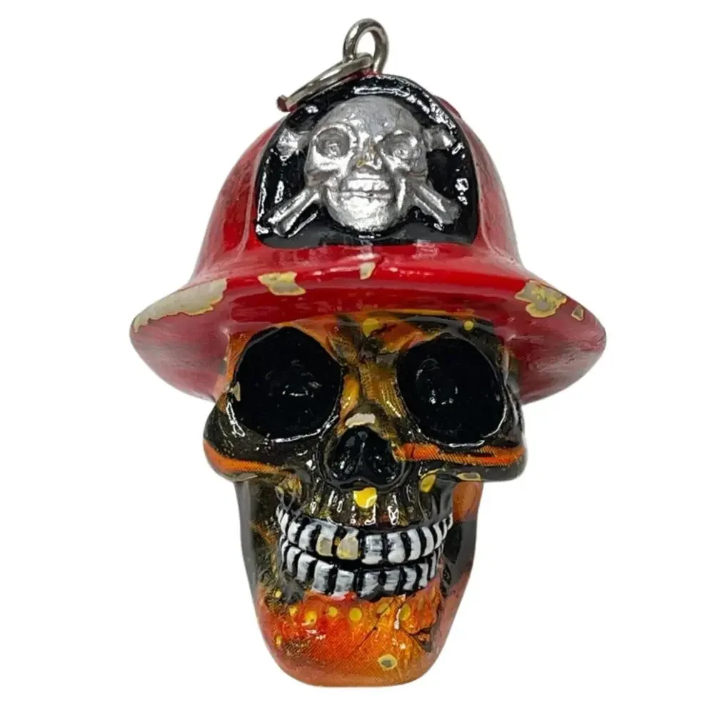 Lot of 3 Skull Head Keychain Rings 3D Skeleton Biker Death Skulls Gothic Charms